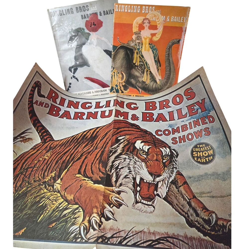 Vtg Lot Ringling Bros Barnum & Bailey Circus Poster Magazines Tiger
